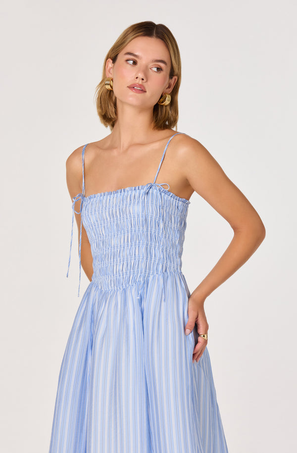 ASTR the Label | Lahela Smocked Midi Dress in Blue Stripe | Size XL ASTR the Label | Lahela Smocked Midi Dress in Blue Stripe | Size XL