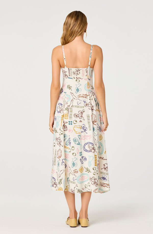 Ansley Novelty Print Linen Midi Dress - ASTR the Label Ansley Novelty Print Linen Midi Dress - ASTR the Label