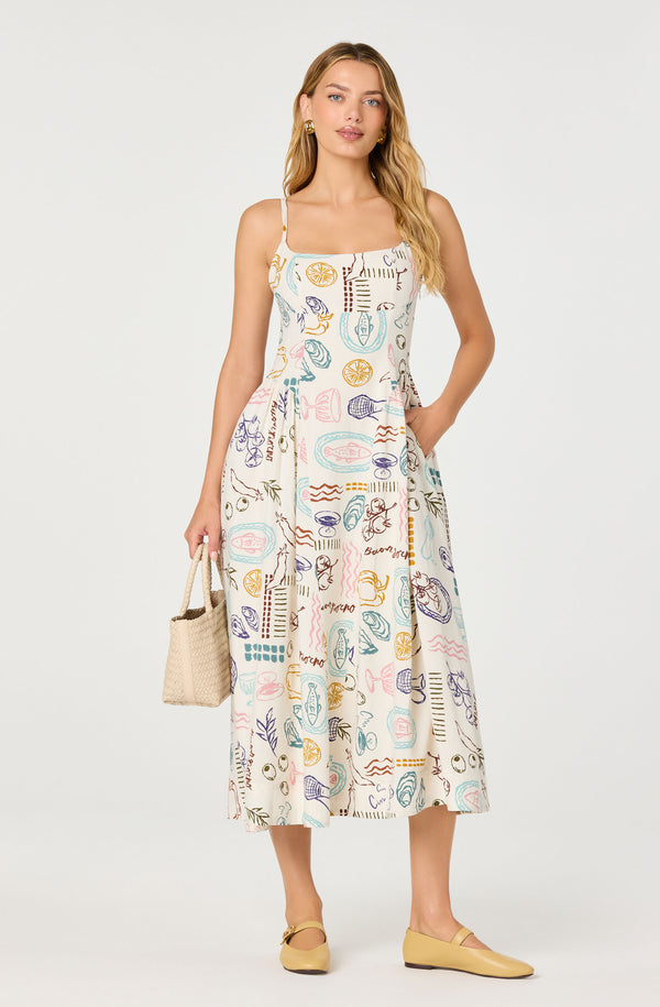 Ansley Novelty Print Linen Midi Dress - ASTR the Label Ansley Novelty Print Linen Midi Dress - ASTR the Label