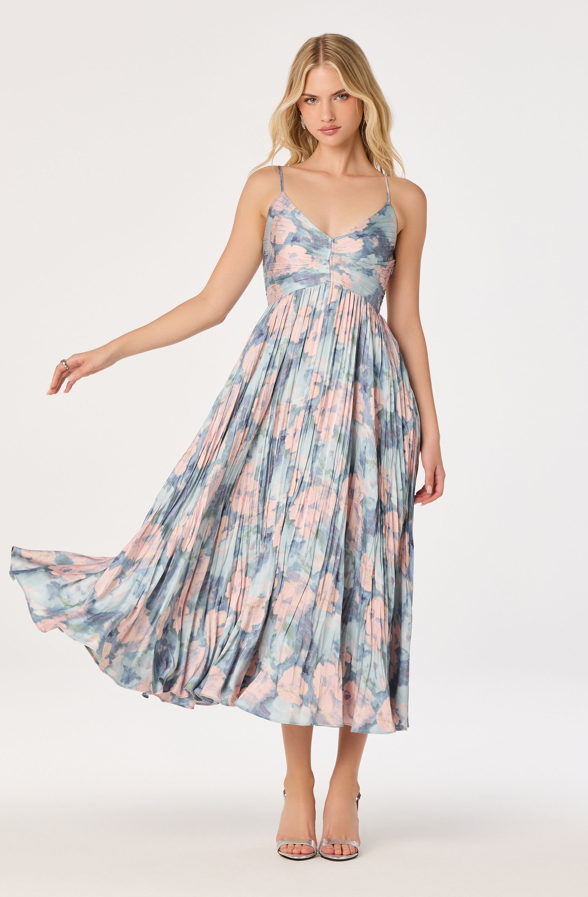 Maeve Pleated Satin Midi Dress