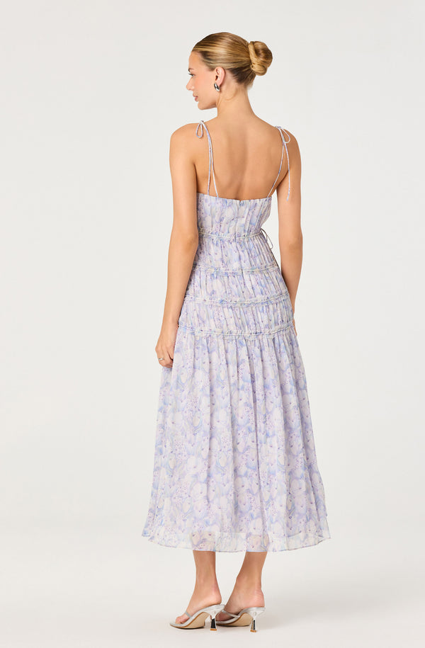 ASTR the Label | Keyleth Floral Tiered Bow Midi Dress in Lilac Floral | Size M