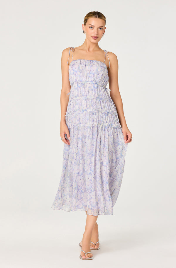 open lace back dress Keyleth Floral Tiered Bow Midi Dress