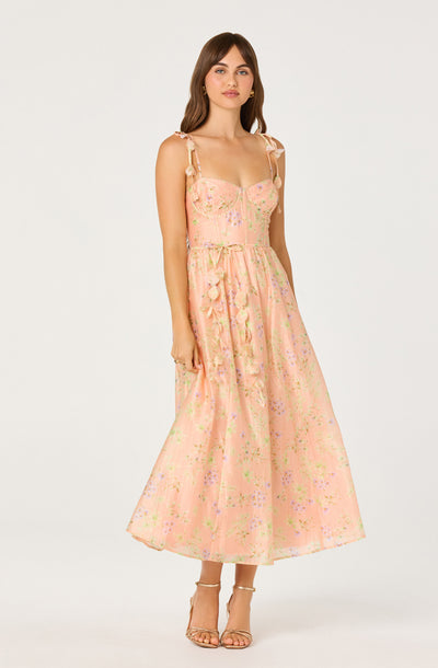 Halcyon Floral 3D Flower Appliqué Midi Dress