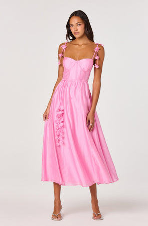 pink midi dress Broderie Anglaise Bow-Detail A-Line Midaxi Dress in Soft Pink - 6 main image 0