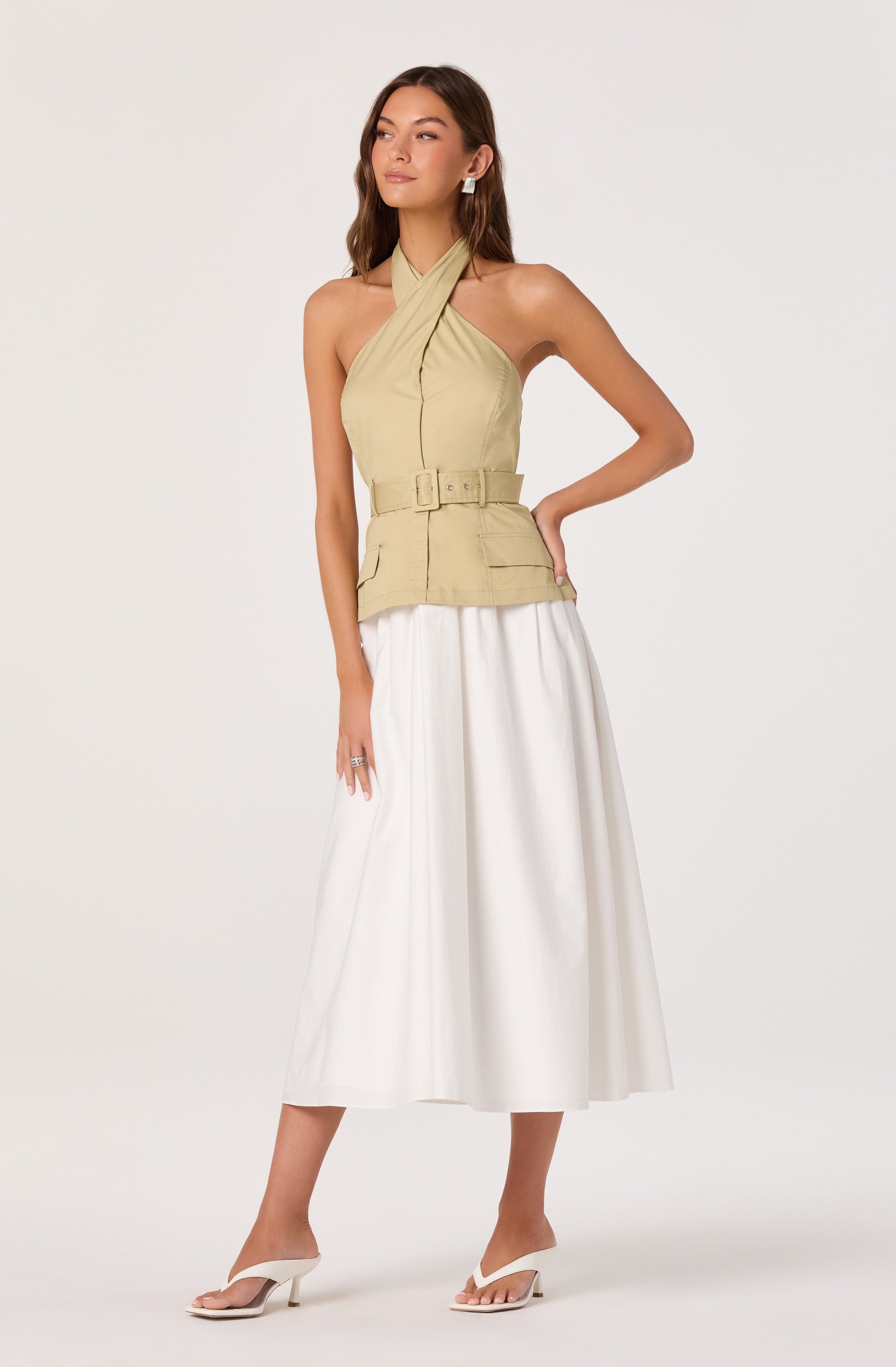 Aleda Faux Two-Piece Belted Midi Dress