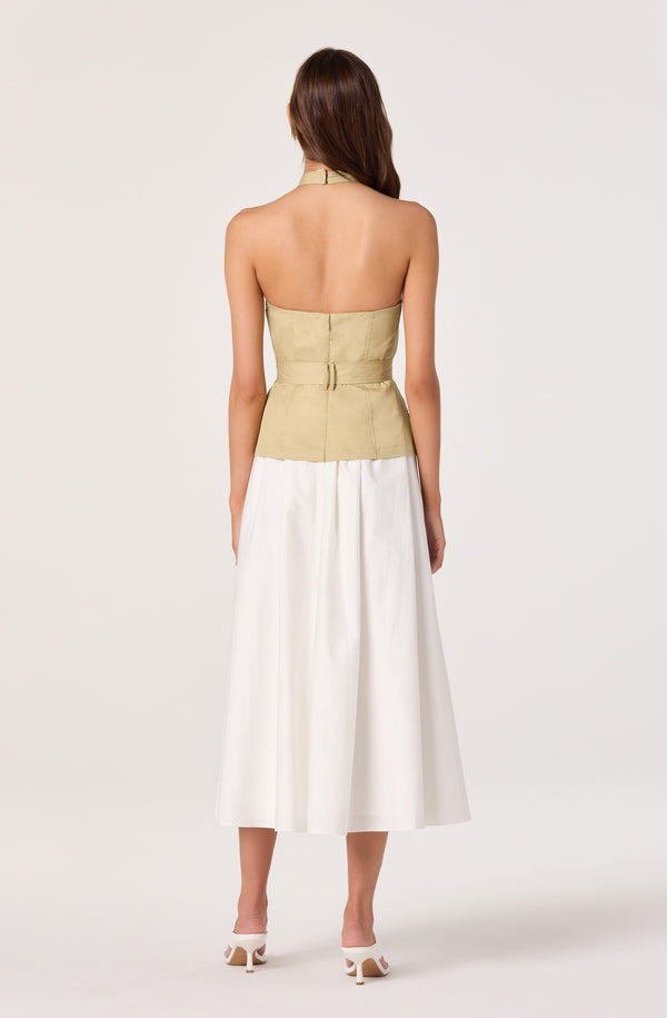 Aleda Faux Two-Piece Belted Midi Dress Khaki / XS