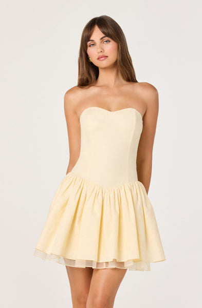 light yellow strapless dress Bijou Linen Mini Size:CHILD 11 style waist stylenumber::42520 Nesta Dress - Electric