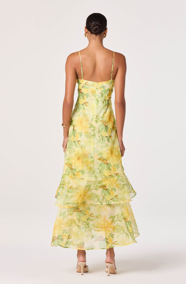 ASTR the Label Women's Alison Sleeveless Tiered Dress - Yellow Floral ASTR the Label Women's Alison Sleeveless Tiered Dress - Yellow Floral