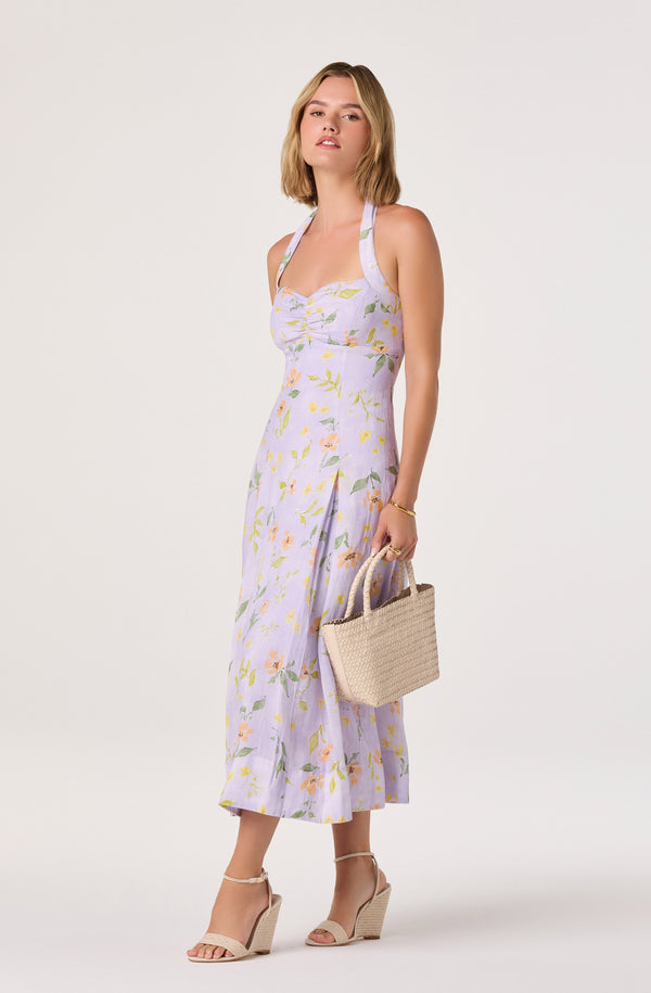 ASTR the Label | Jesenia Halter Floral Midi Dress in Purple Floral | Size XS ASTR the Label | Jesenia Halter Floral Midi Dress in Purple Floral | Size XS