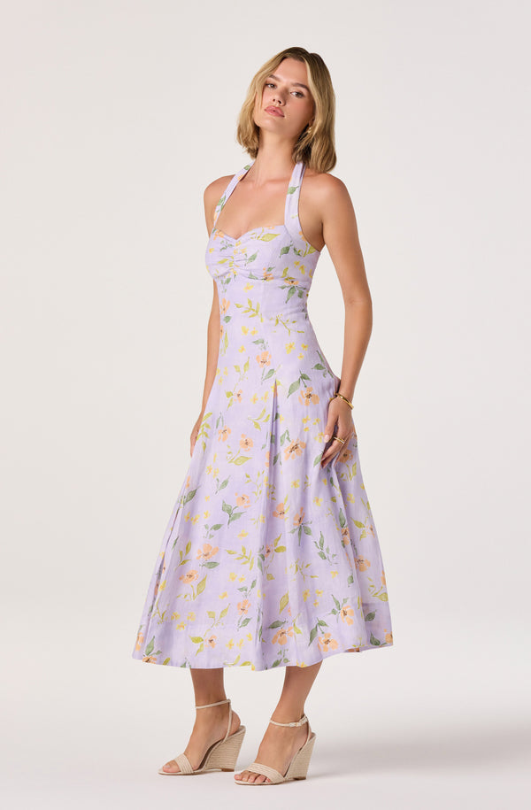 ASTR the Label | Jesenia Halter Floral Midi Dress in Purple Floral | Size XS ASTR the Label | Jesenia Halter Floral Midi Dress in Purple Floral | Size XS