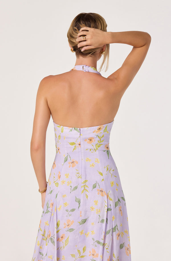 ASTR the Label | Jesenia Halter Floral Midi Dress in Purple Floral