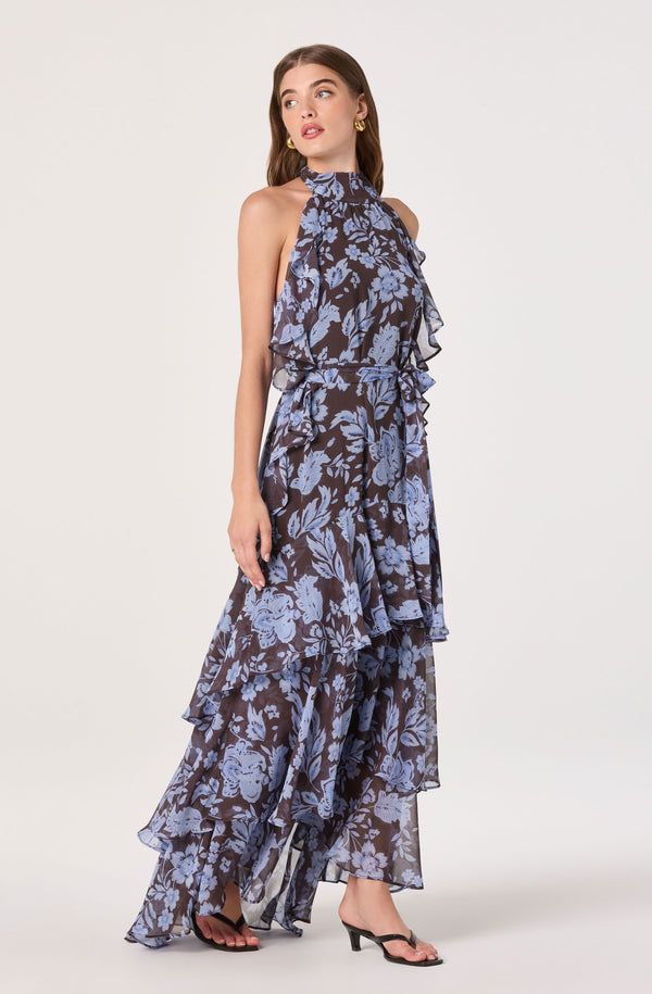 Lae High-Neck Ruffle Maxi Dress