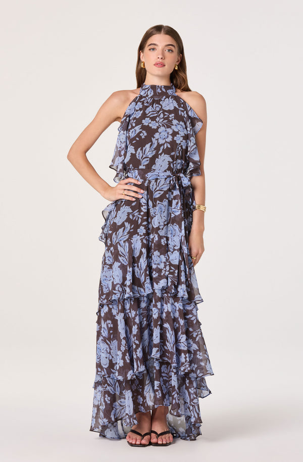 Lae High-Neck Ruffle Maxi Dress