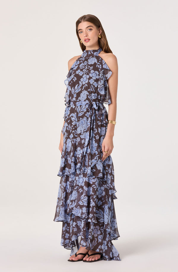 Lae High-Neck Ruffle Maxi Dress