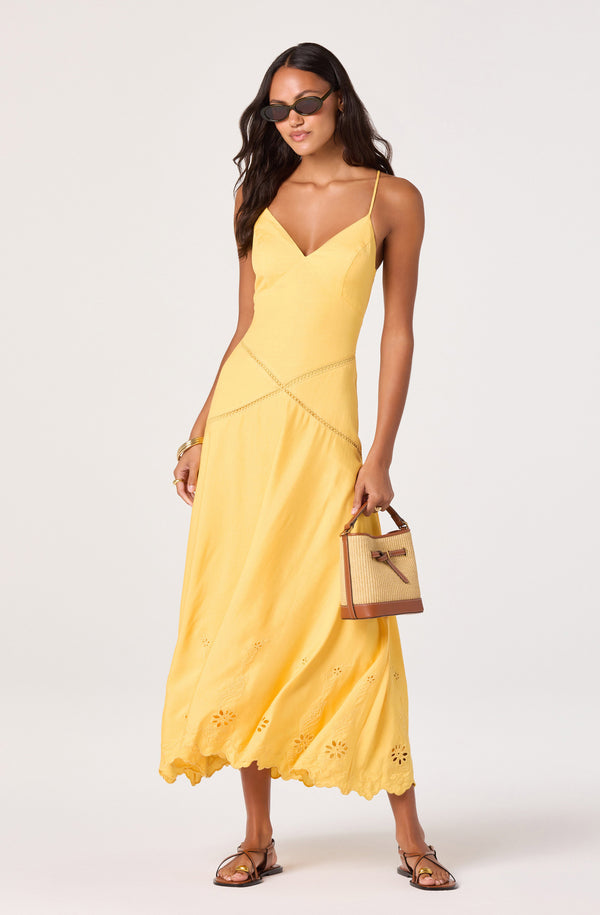 astr the label linen blend midi dress ASTR the Label Women's V-Neck Sleeveless Dress - Mango
