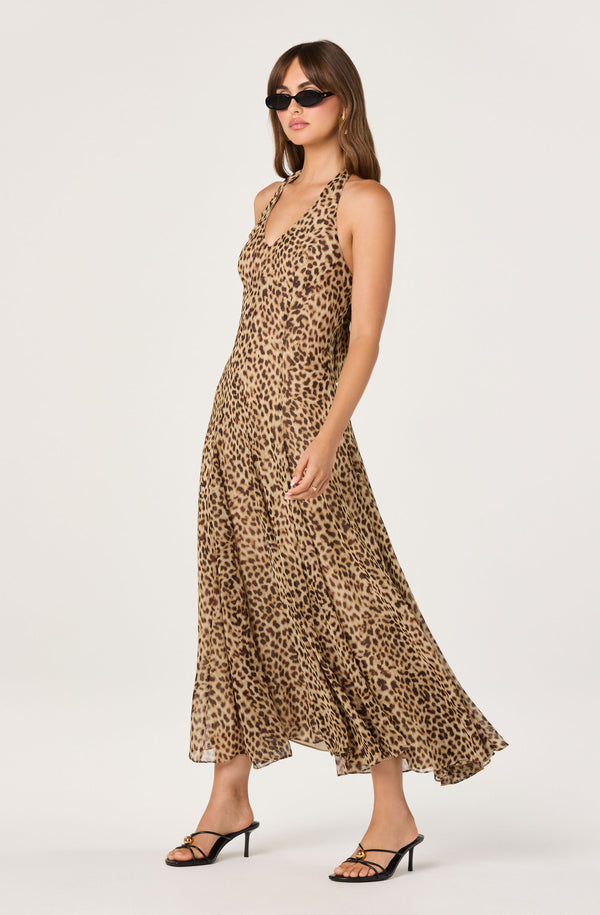 ASTR the Label | Myra V-Neck Halter Maxi Dress in Cheetah