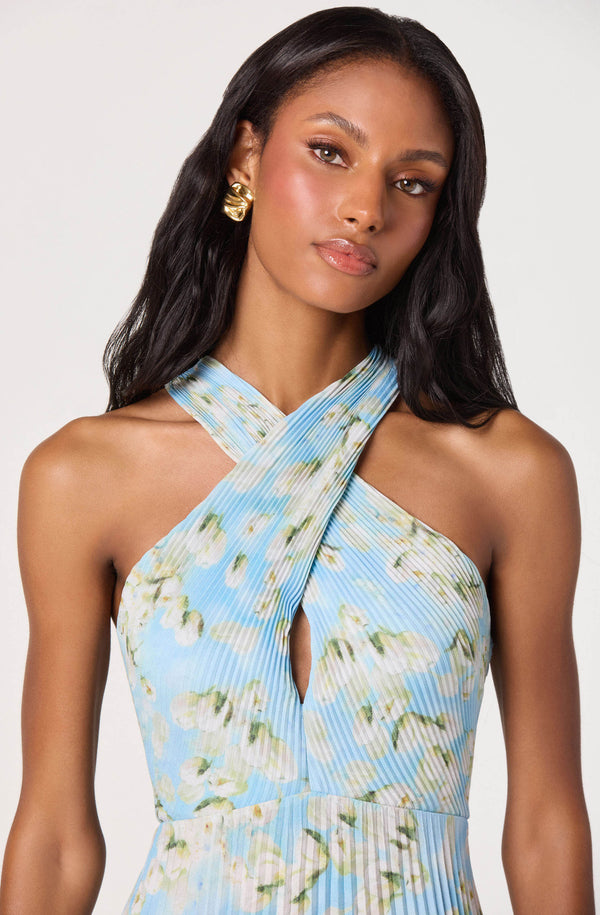 knee length dresses for ladies Samantha Plissé Halter Midi Dress
