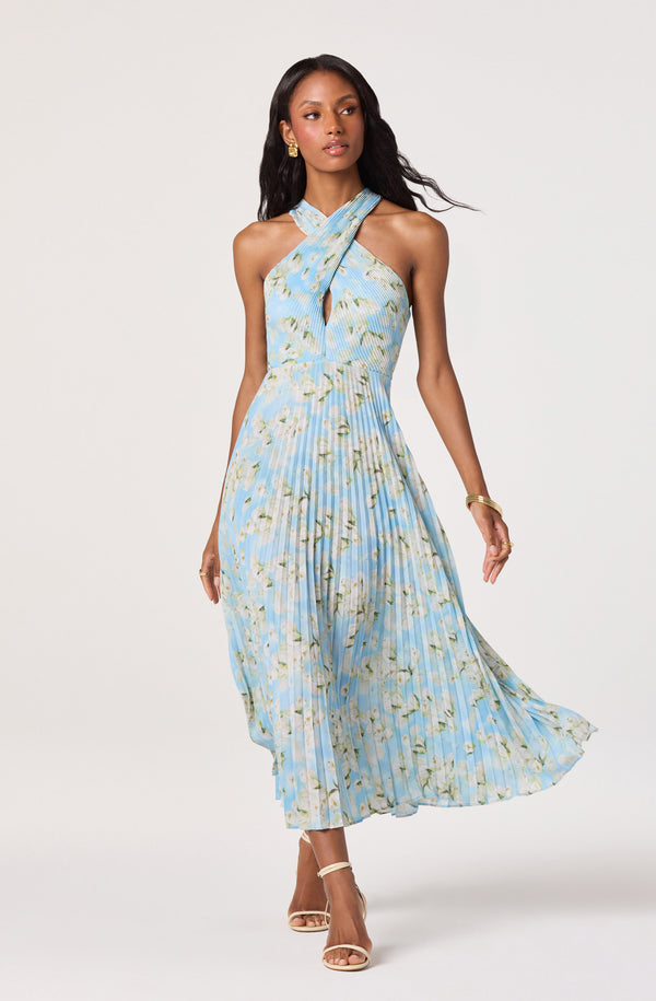 Samantha Plissé Halter Midi Dress Samantha Plissé Halter Midi Dress