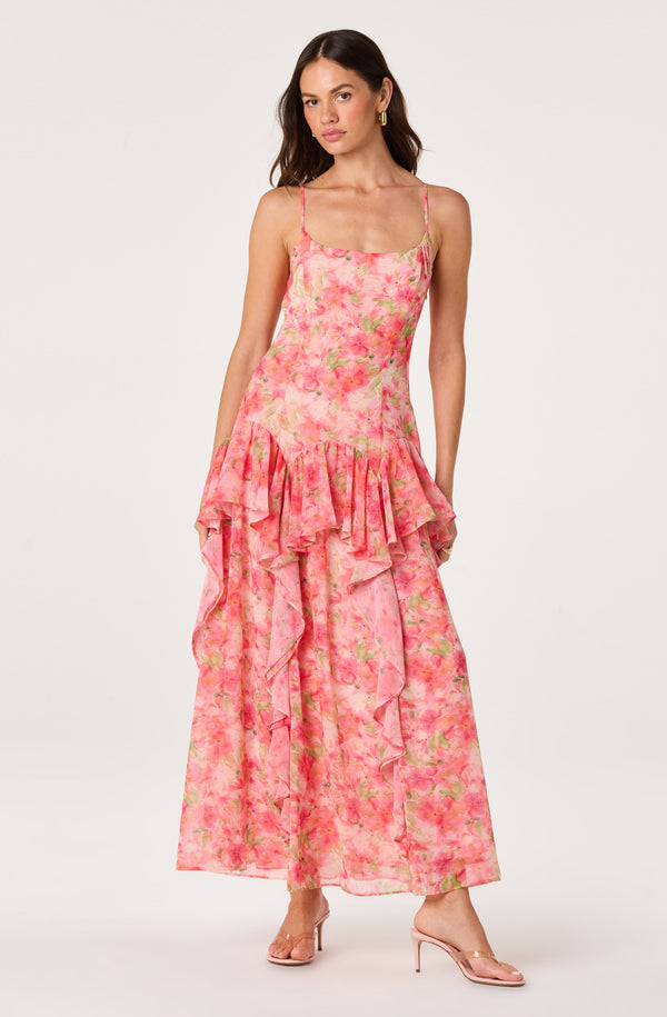 ankle length maxi dress ASTR the Label Women's Livia Scoop Neck Sleeveless Maxi Dress - Bright Pink