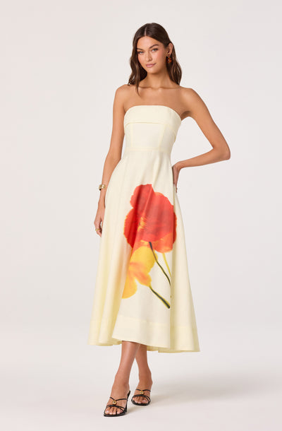 ASTR the Label | Ximena Floral Strapless Maxi Dress in Red Yellow Floral