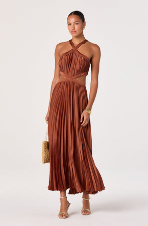 Vera Cutout High-Neck Satin Maxi Dress