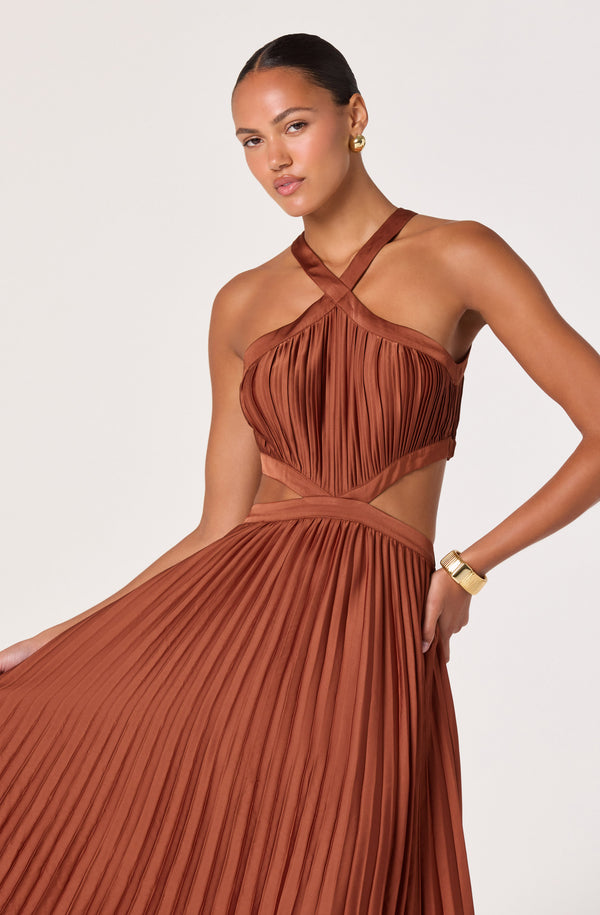 Vera Cutout High-Neck Satin Maxi Dress