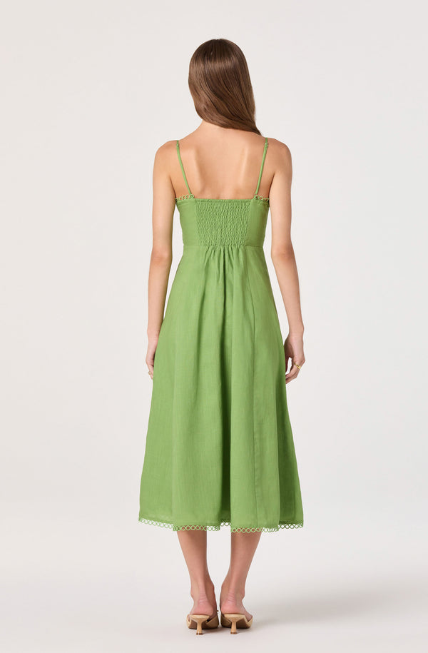 ASTR the Label | Christie Sweetheart Linen Midi Dress in Green ASTR the Label | Christie Sweetheart Linen Midi Dress in Green