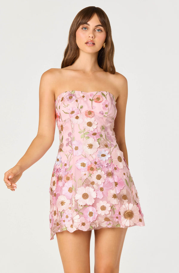 the Label Julissa 3D Floral Appliqu Strapless Minidress in Multi the Label Julissa 3D Floral Appliqu Strapless Minidress in Multi