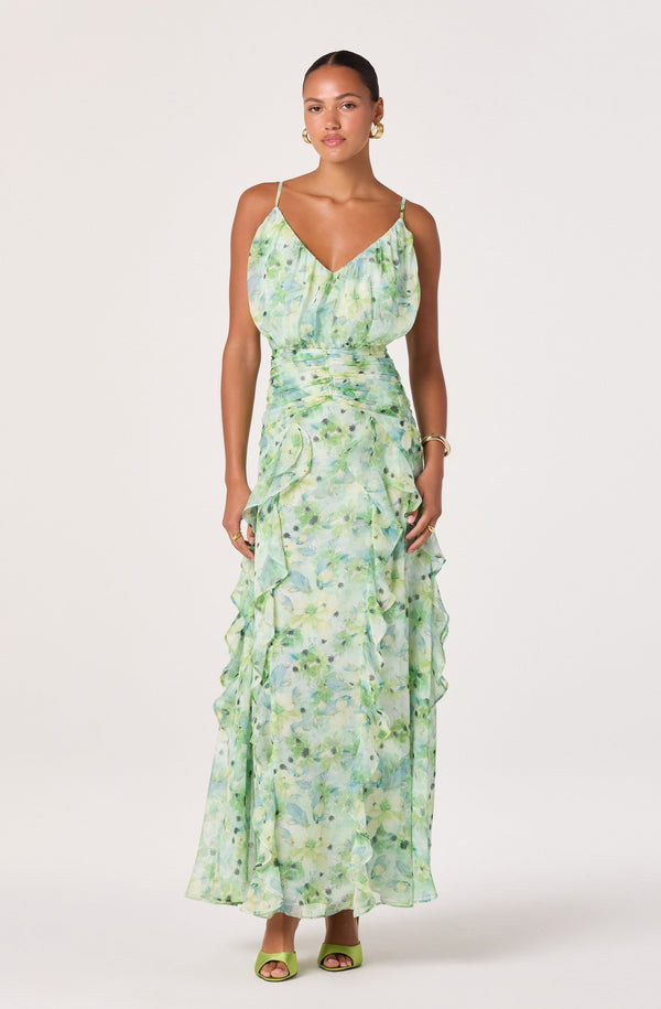 slim fit dress slacks Light Green Polka Dot High Low Dress with Ruffles