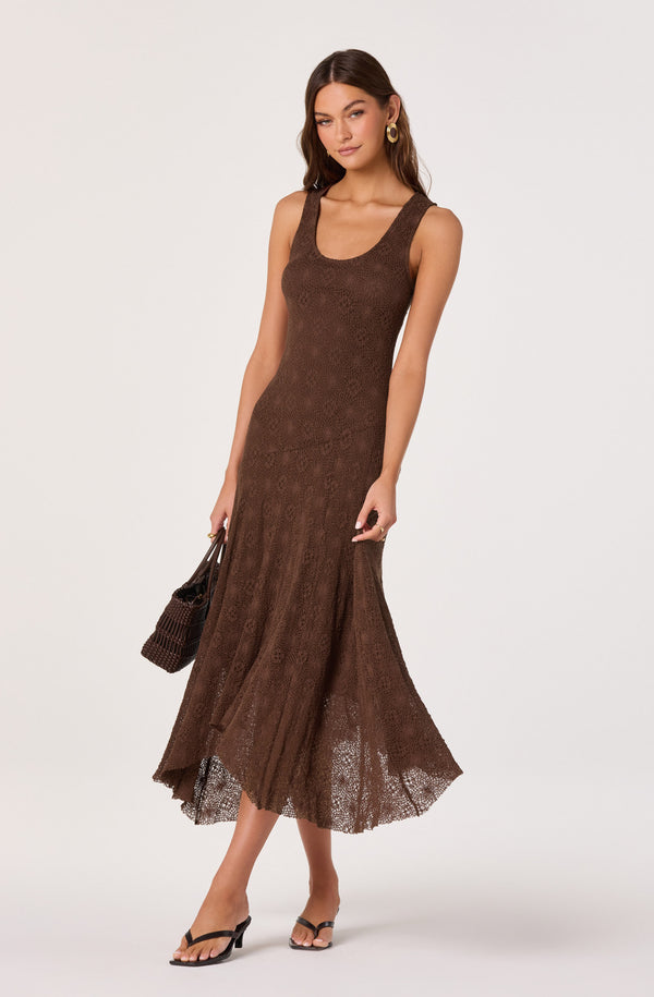 ASTR the Label | Freida Lace Knit Asymmetric Midi Dress in Brown
