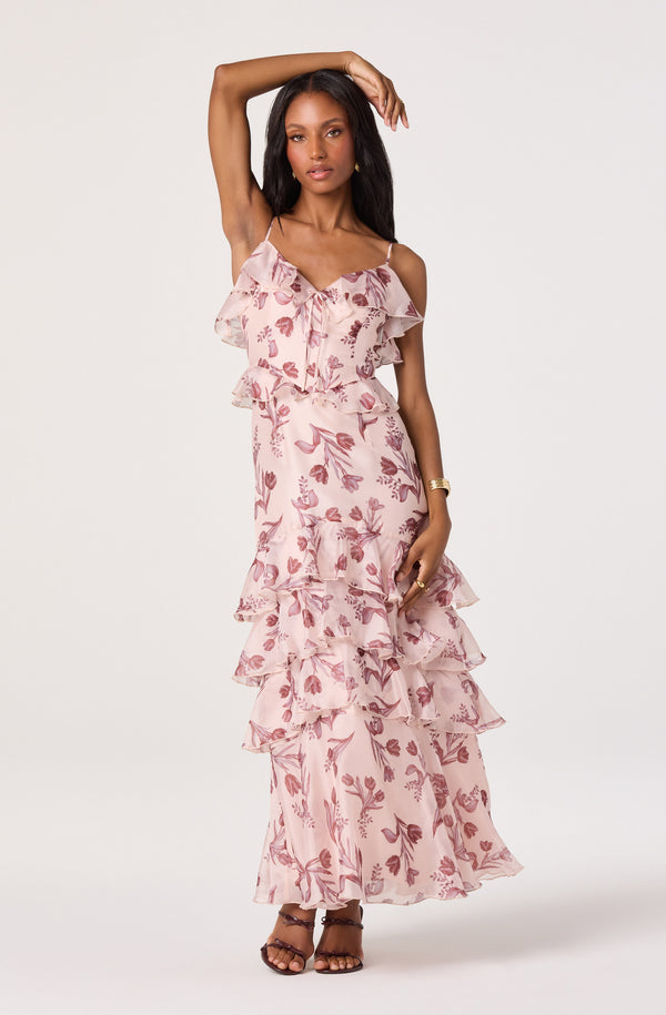 women's ruffle dresses Emiliana V-Neck Satin Maxi Dress 4 Ways to Wear Style:Lacquer Only Feel effortlessly elegant in CATEGORY_Dresses