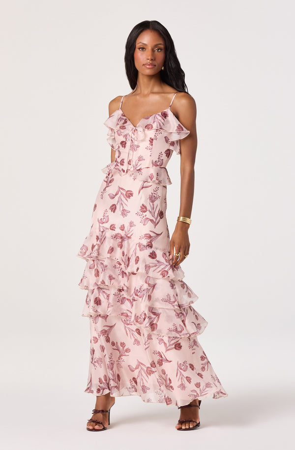 baesd girls floral printed ruffled satin maxi dress reviews Emiliana V-Neck Ruffle Black-Tie Optional' Flat Shoe Tailles:XL This light pink floral hourglass design