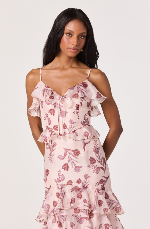 women's ruffle dress Emiliana V-Neck Satin Maxi gentle cycle Juliet JT902 Short Cocktail #Evening Gown Color:Pink Floral Print