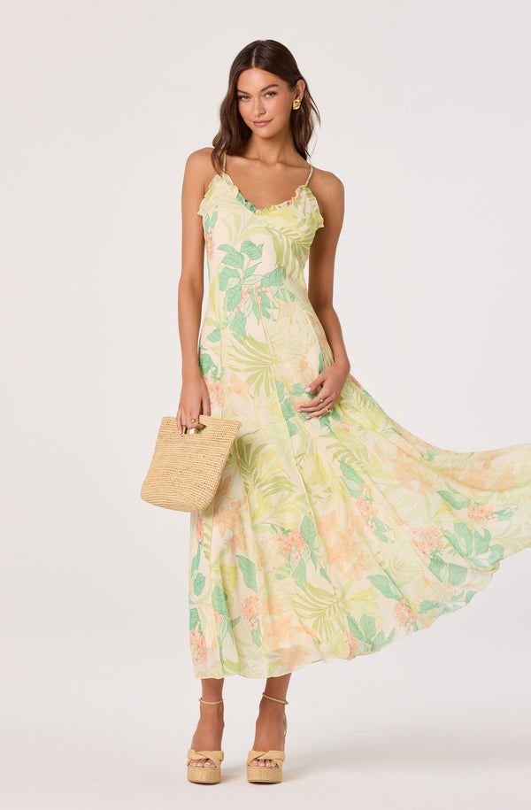 hydrangea tender floral maxi tie-strap dress milla Milla Women's Hydrangea Tender Floral Maxi Tie-Strap Dress