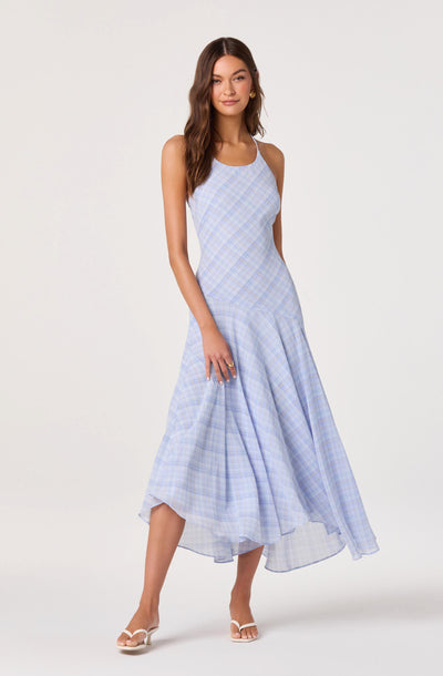 ASTR the Label | Ginny Plaid Halter Midi Dress in Blue Plaid