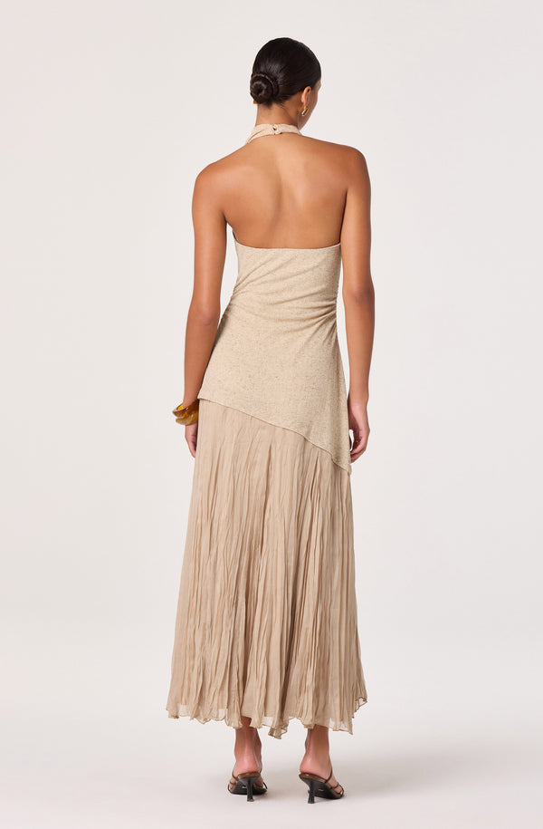 halter neck midi dress white ROSEE de MATIN HALTER NECK LACE MIDI DRESS IN White main image 0