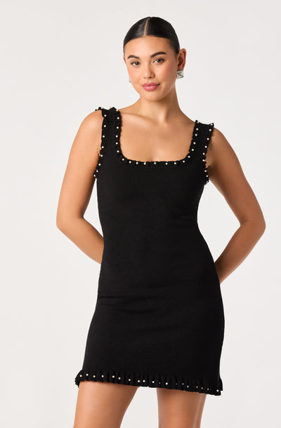 Nya Pearl-Trim Knit Mini Dress