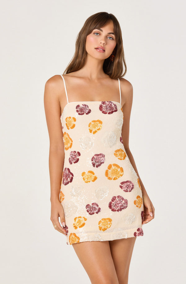 Astr The Label | Abelia Sequined Floral Mini Dress in Ivory Multi Floral Astr The Label | Abelia Sequined Floral Mini Dress in Ivory Multi Floral