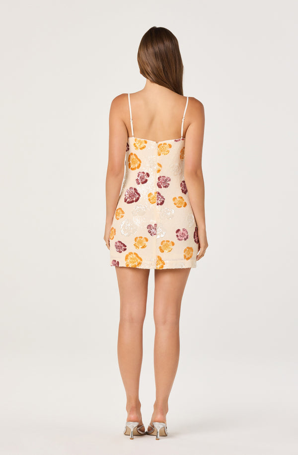 abel mini dress Astr The Label | Abelia Sequined Floral Mini Dress in Ivory Multi Floral