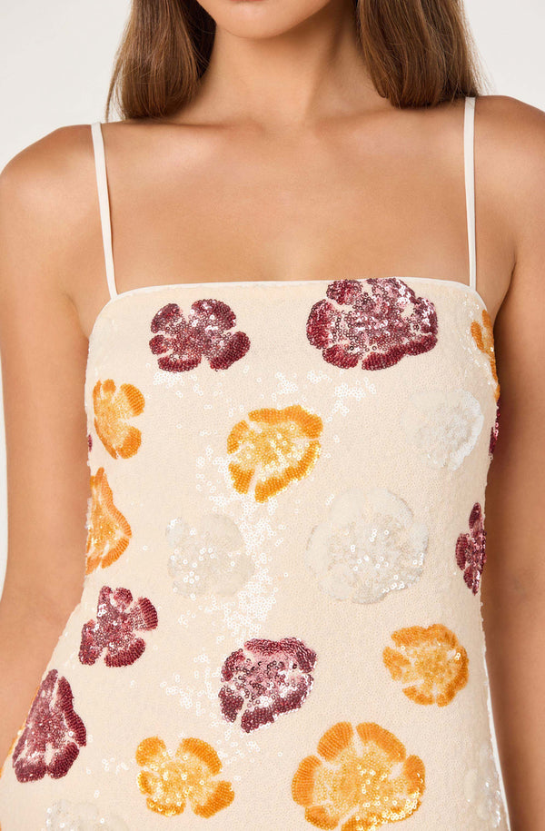 albella mini dress Astr The Label | Abelia Sequined Floral Mini Dress in Ivory Multi Floral