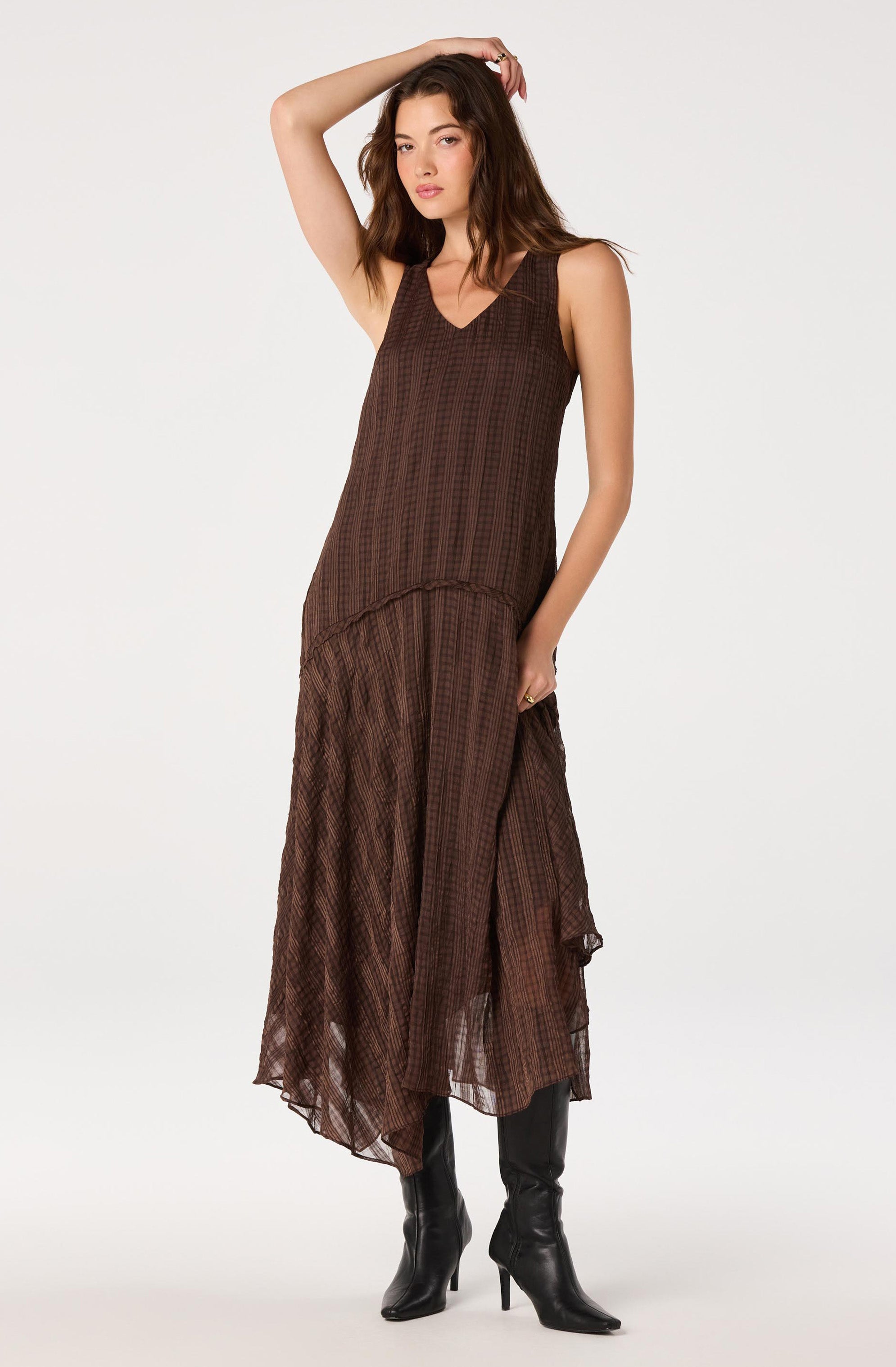 Halo Plaid Crinkle Maxi Dress