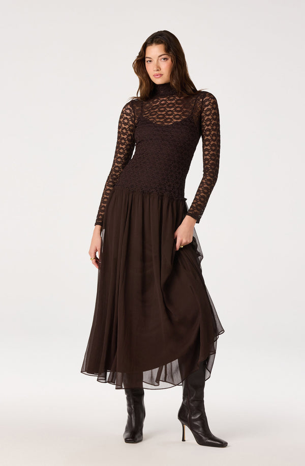ASTR the Label | Camila Lace Bodice Maxi Dress in Espresso