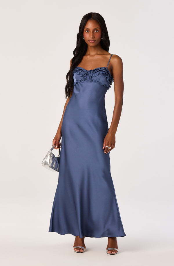 slate blue satin dress Jade Bow-Detail Maxi Price under $100 Black Modest Evening Dress a deep V Color:Marine Navy