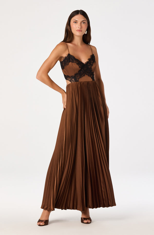 【極美品】 AMERI LADY LACE PLEATS DRESS Andy Lace Trim Pleated Maxi Dress - ASTR the Label