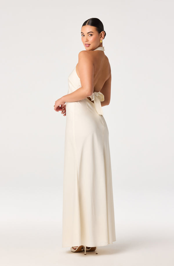 Viridiana Satin Halter Maxi Dress Ivory / L
