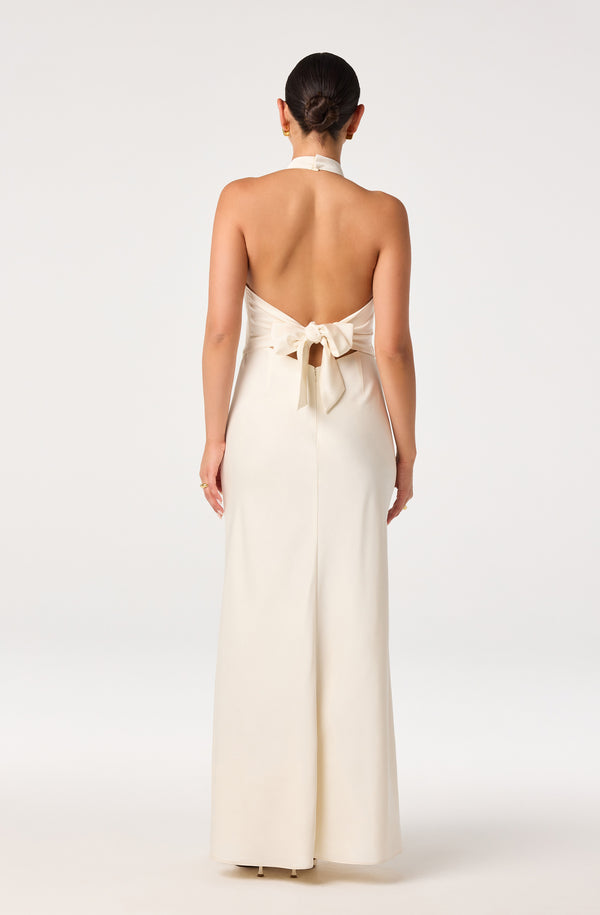 Viridiana Satin Halter Maxi Dress Ivory / L