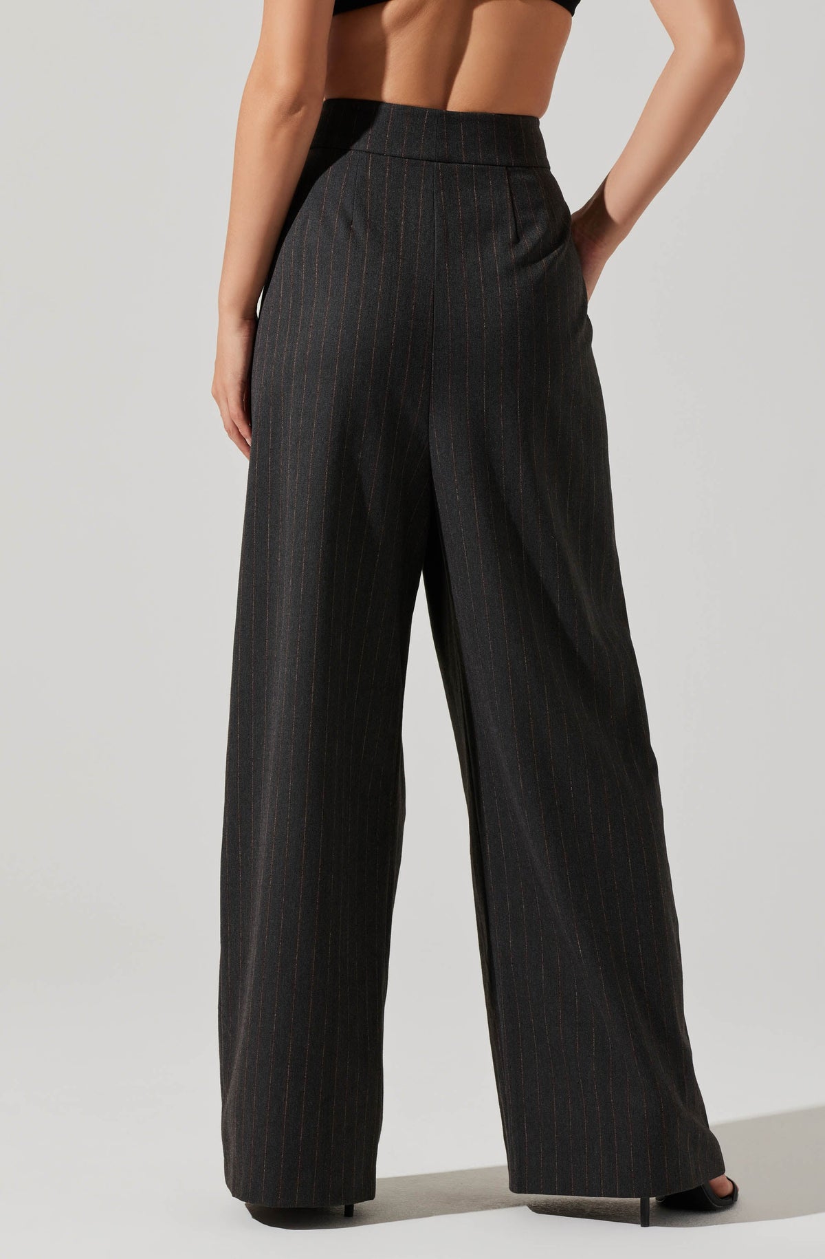 Boyfriend Pleated Criss-Cross Waist Pants - Charcoal stripe / XS