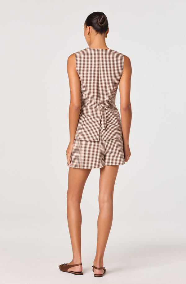 Preston Gingham Pleated High-Rise Shorts