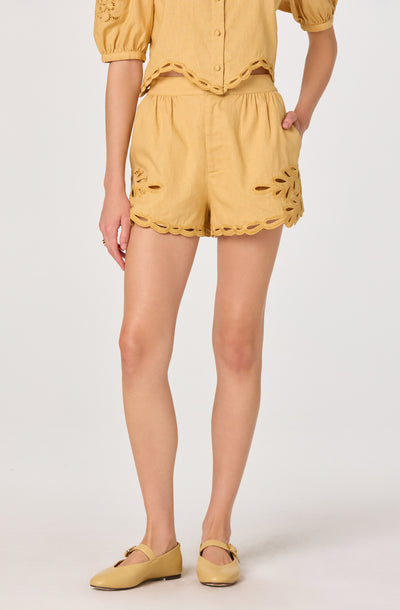 Joellyn Embroidered Cutwork Linen Shorts