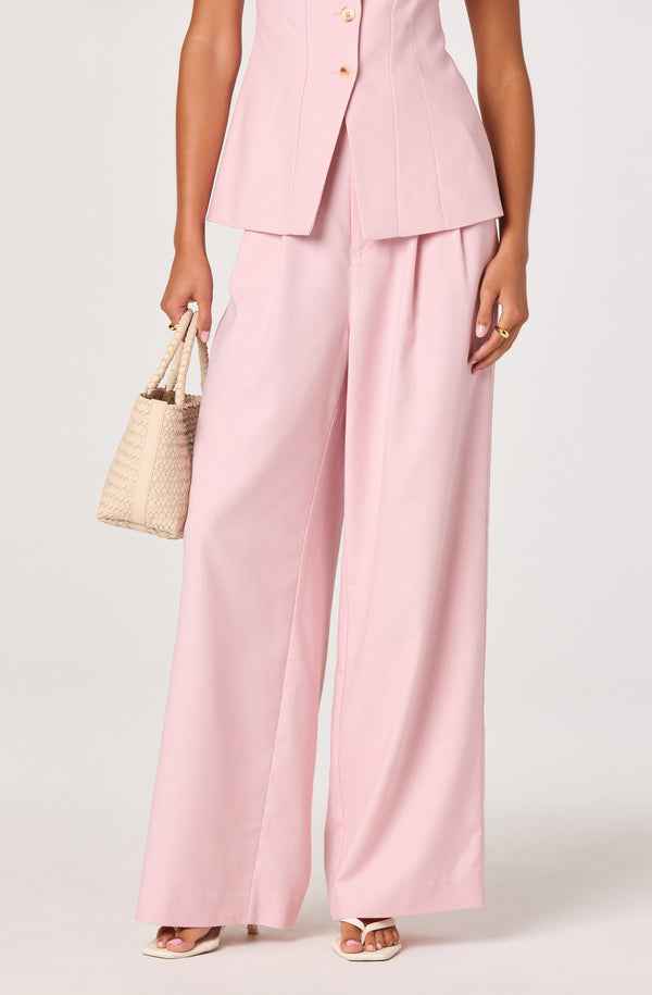 2025SS YENN HIGH RISE WIDE PANTS ピンク　38 Neha Linen High-Rise Wide Leg Pants - ASTR the Label